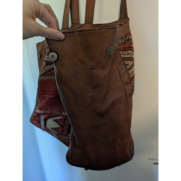 Free People Embellished Leather Weekender Tote Bag Vintage - Picture 5 of 9